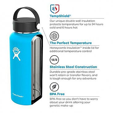 HYDRO FLASK  WIDE MOUTH Botella térmica con tapa Flex Cap  de 946 ml/32 oz  color Lavanda